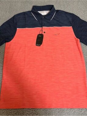 Greg Norman Collection Two-Tone Polo in Coral and Navy